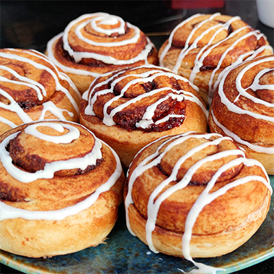 Cinnamon rolls covered with glaze