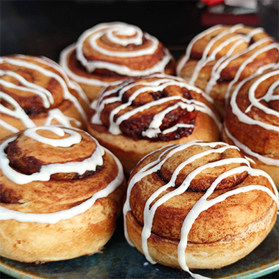 Cinnamon rolls covered with glaze