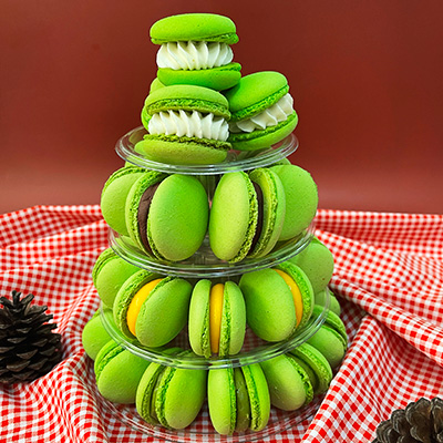 A pyramid of green macarons