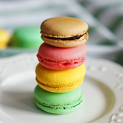 Different colors and flavors of macarons