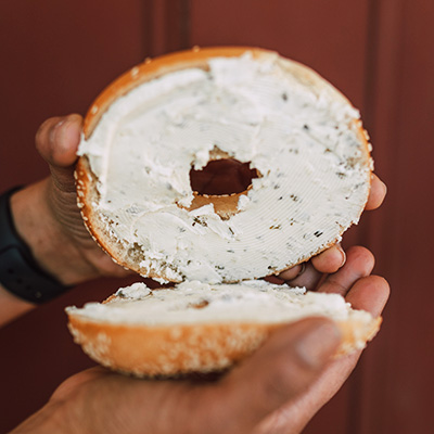 Bagel filled with cream cheese